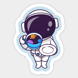Cute Astronaut Drink Coffee Space Cup Cartoon Sticker